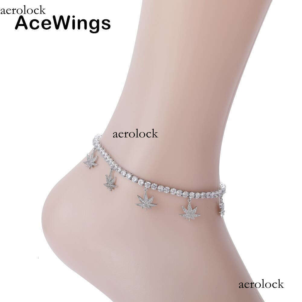 Women's Maple Leaf Hip Hop 4mm 9inch+ Extension Chain Tennis Anklet Jewelry