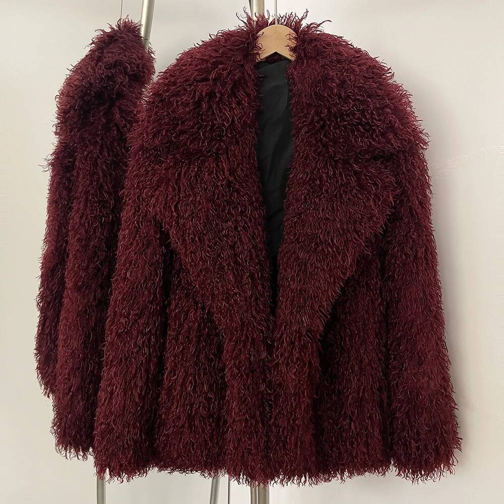 New Winter Clothes Women Fashion Faux Mongolia Sheep Coat Warm Thick Fake Jacket Long Sleeve Artificial Fur Overcoat