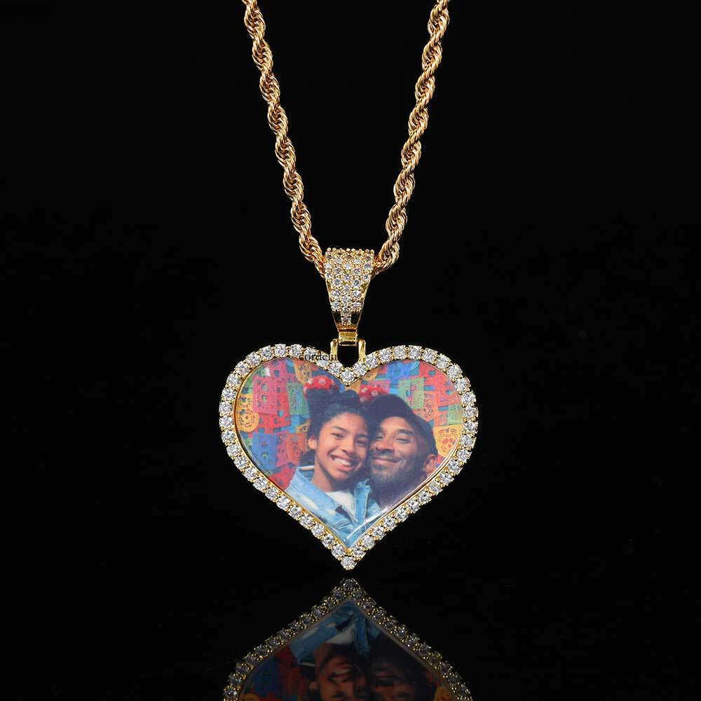 Couple Heart Pendant Micro Pave Moissanite chain Hip Hop Jewelry Heart-Shaped Photo Frame Necklace