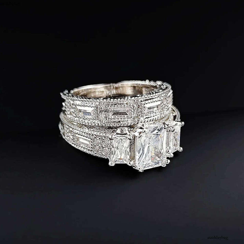 Choucong Unique Handmade Wedding Rings Jewelry Sterling Sier Princess Cut White Topaz CZ Dia Gemstones Party Women Bridal Couple Ring Set Gift