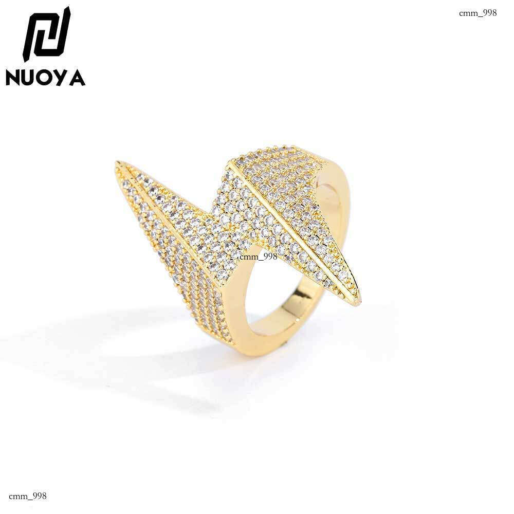 Rhombus Lightning Trendy Brand Personality Hip-Hop Sterling Silver Inlaid Full Zircon Men's Ring Jewelry
