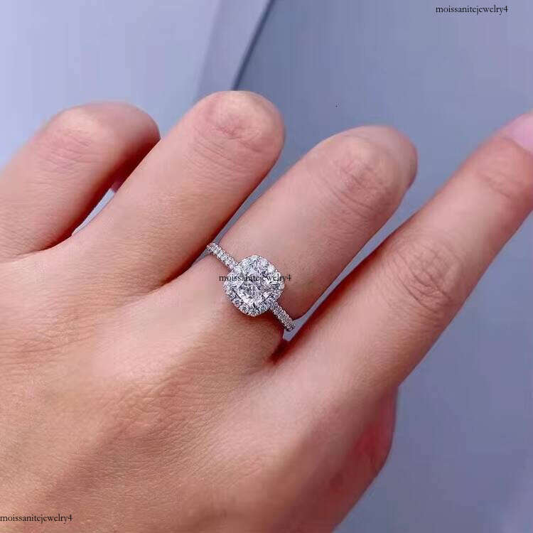Fine Jewelry Solid 14K White Gold 1.0CT Cushion Moissanite Dia with Halo Women Engagement Wedding Rings