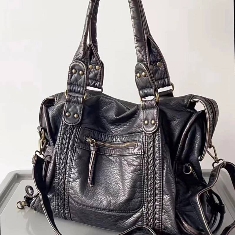 Y2K Spicy Girl One Shoulder Crossbody Vintage Washed Leather Motorcycle Large Capacity Bag