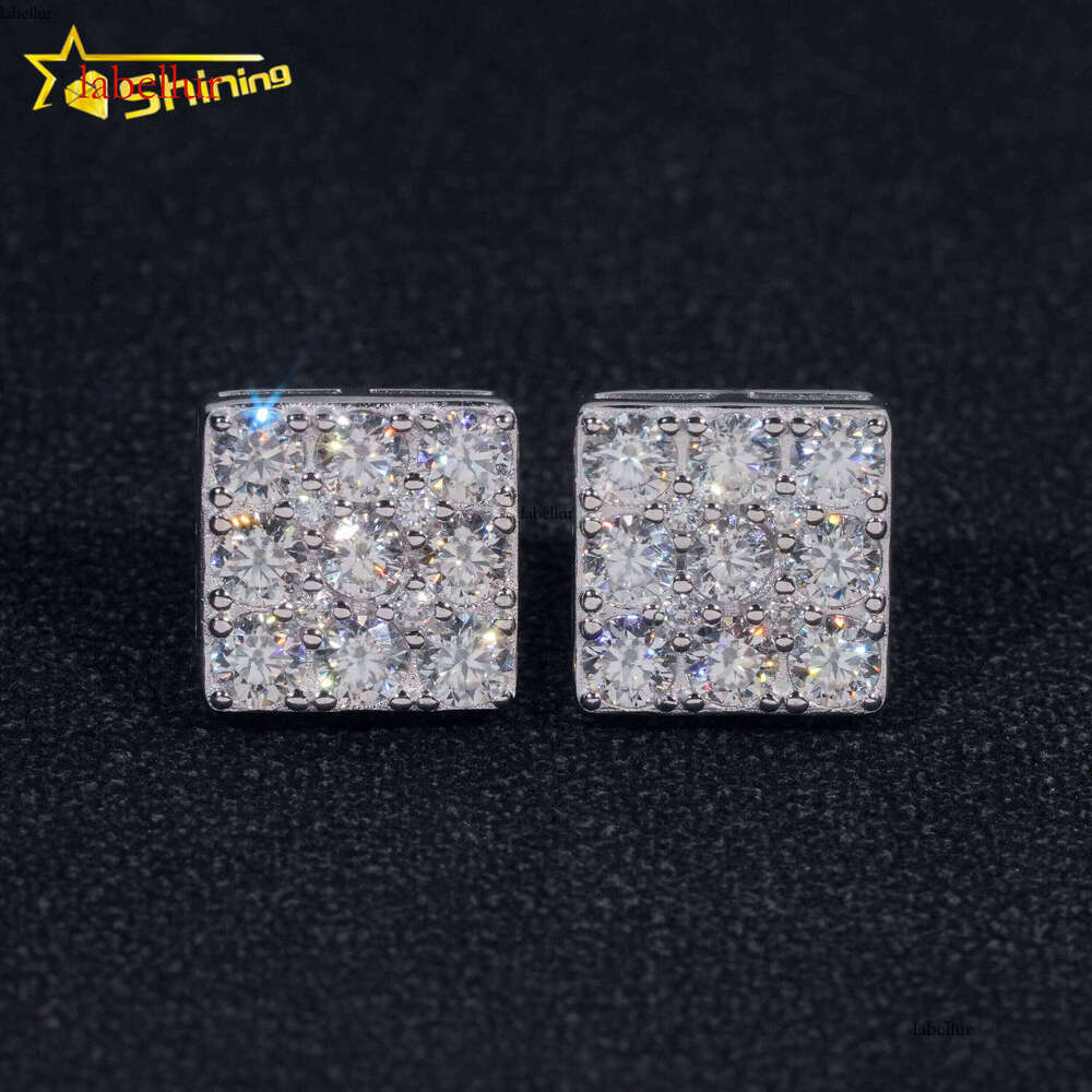 Pass Tester GRA Certified VVS Sterling Sier Men's Square Silicon Stone Stud Earrings