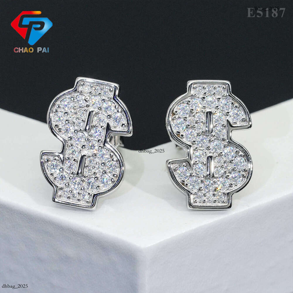INS New Iced Out VVS Inlaid Moissanite Classic Letter Simple Stud Earrings Jewelry Wholesale