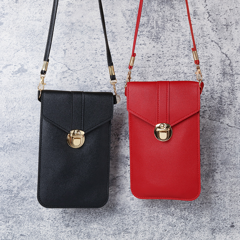 2025 New Luxury Bag Women's Trendy Lock Buckle Crossbody PU Leather Touchscreen Phone Wallet Retro Student Buckle Small Wallet