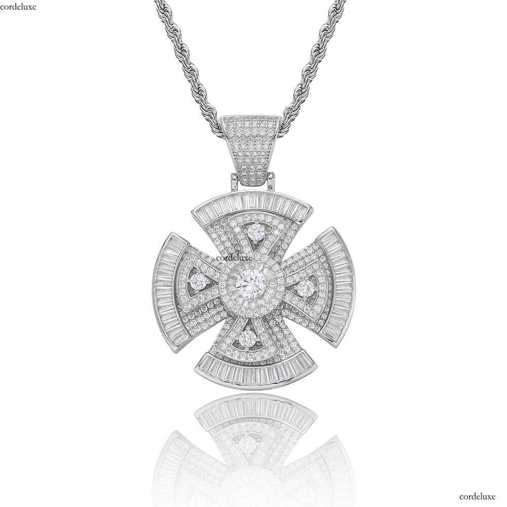 Hip-Hop Rotating Cross Trendy Brand Personality Square Round Moissanite chain Pendant Accessories Men's Necklace