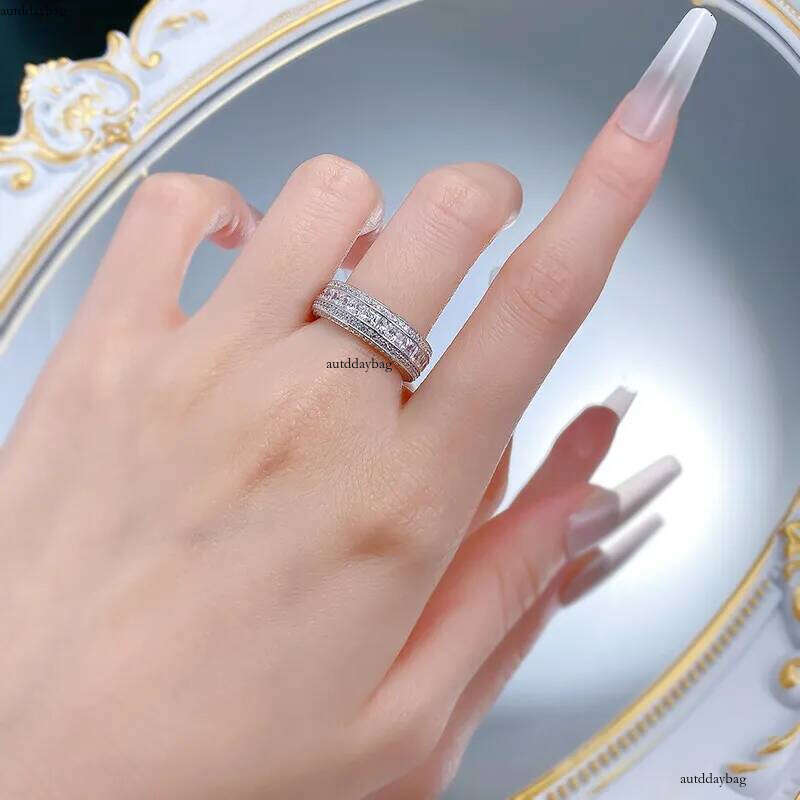 Genuine 100% Sterling Sier Jewelry Women Wedding Rings Princess Cut Stack White Moissanite Dia Gem Party Lady Enagement Band Ring Gift