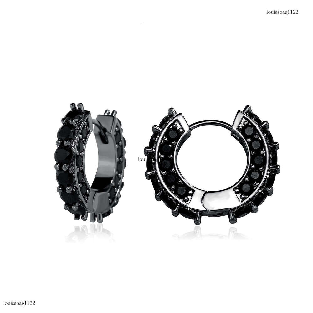 Sterling Silver Inlaid Black Dia Hoop Personality Female Niche Design High-end Light Earrings