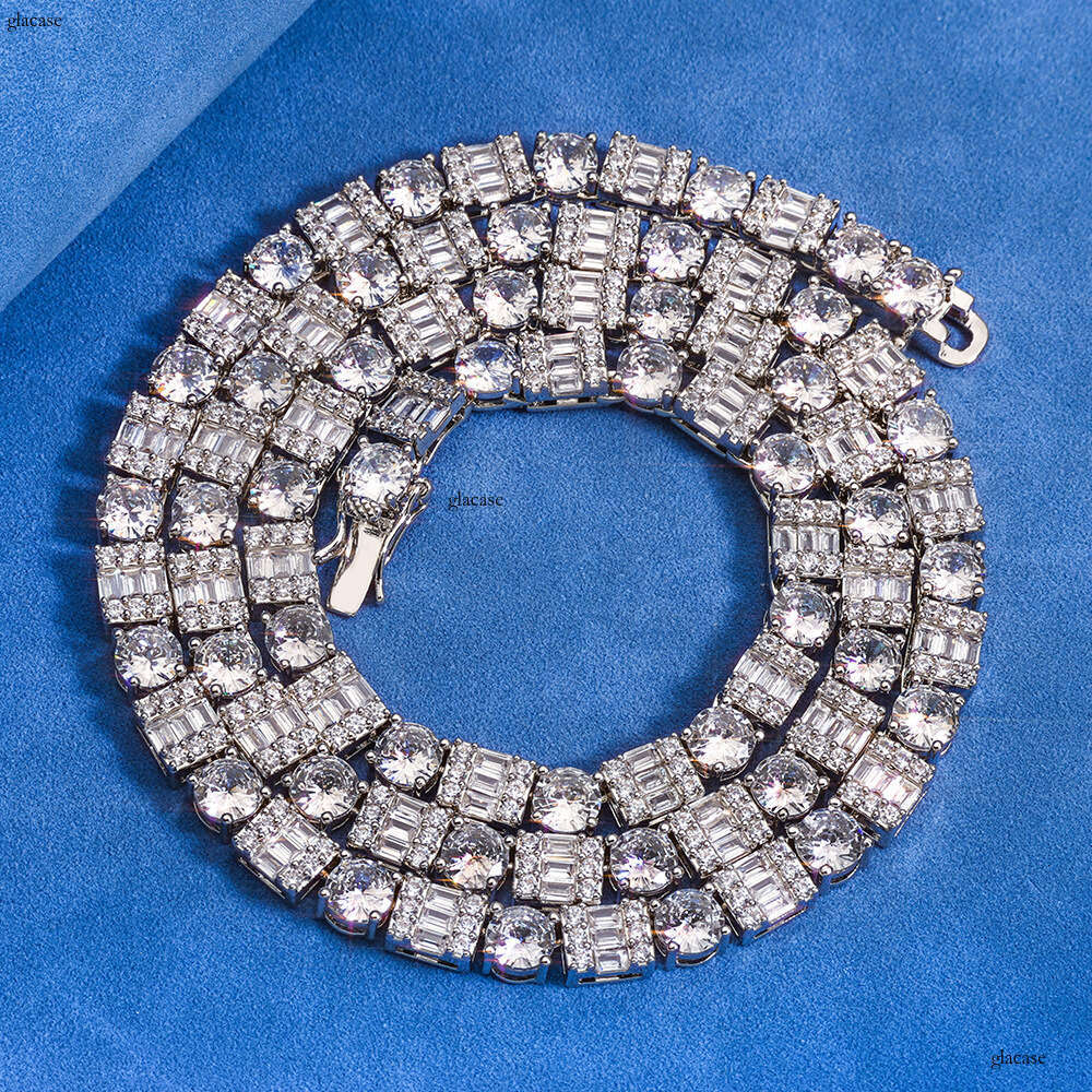 Hip-Hop Iced Out VVS Moissanite 6.5mm Square Round Mixed Dia Tennis Necklace Light Jewelry