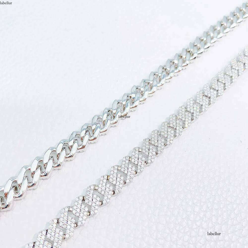 Trendy Cuban Chain Moissanite 8mm Dia Iced Out Personalized Necklace Sterling Sier