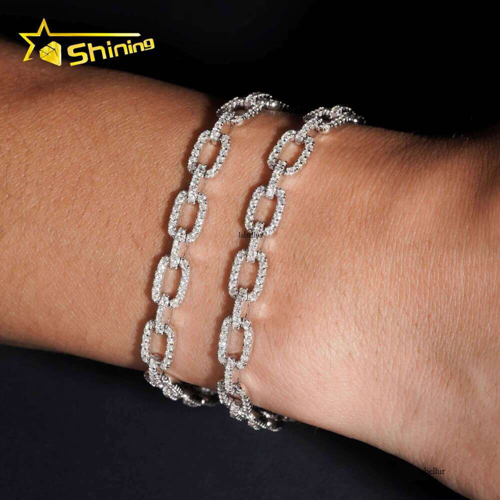 Iced Out Links VVS Moissanite Pass Dia Tester Gold Plated Sterling Sier Trendy Hip Hop 7mm Cuban Link Bracelet