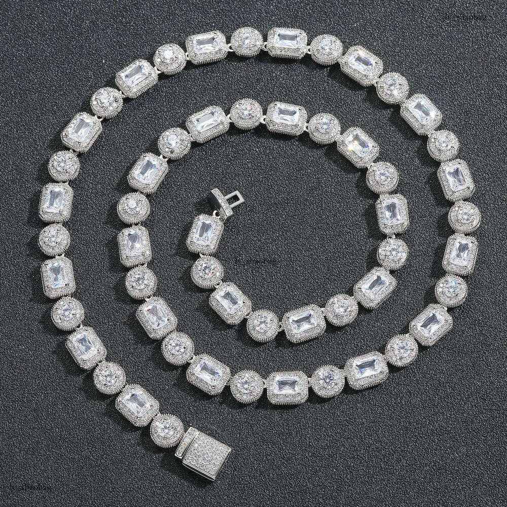 8mm Square Round Rock Candy Chain Necklace T Cubic Moissanite chain Creative Niche Men Hip Hop Trendy Jewelry