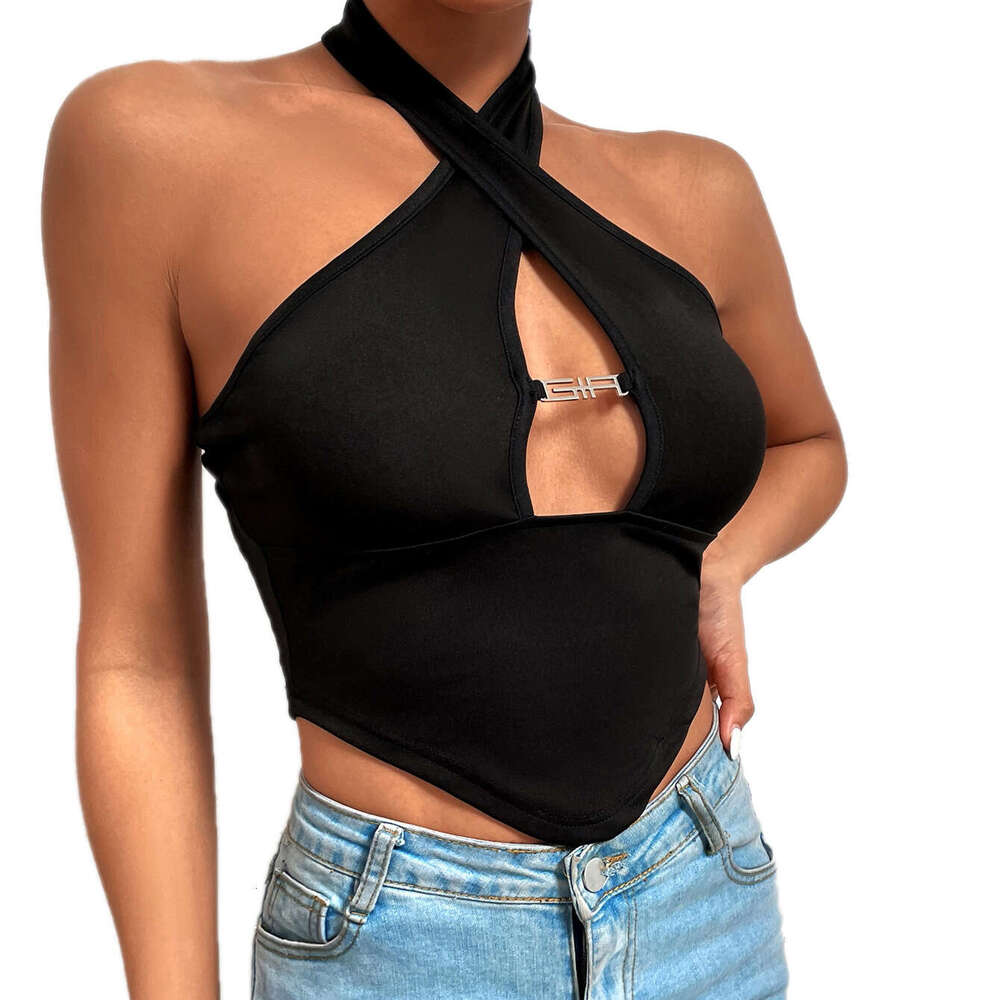 Sexy Cross Halter Knitted Slim Fit Inner Wear Spring Summer Tight Women's T-Shirt Top