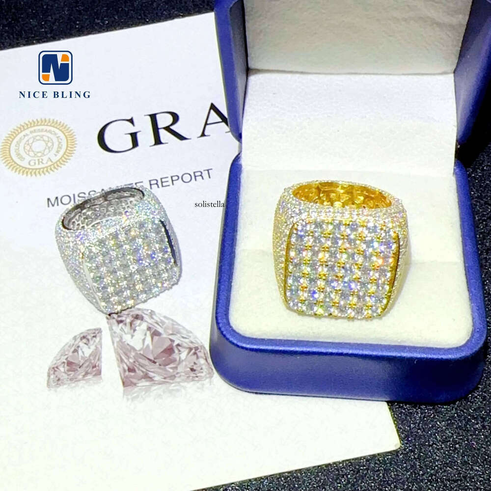 Pass Tester Hip Hop Jewelry Men square Shape Engagement Rings Sterling Sier Vvs Moissanite Dia Ring