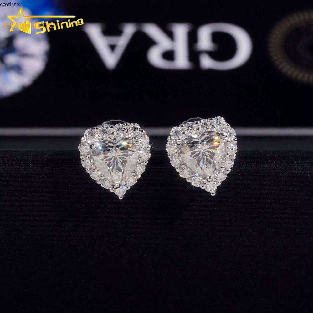 Hip Hop Jewelry Pass Tester GRA Certified Stocks Brilliant Dia Sterling Sier Moissanite Stud Heart Earrings