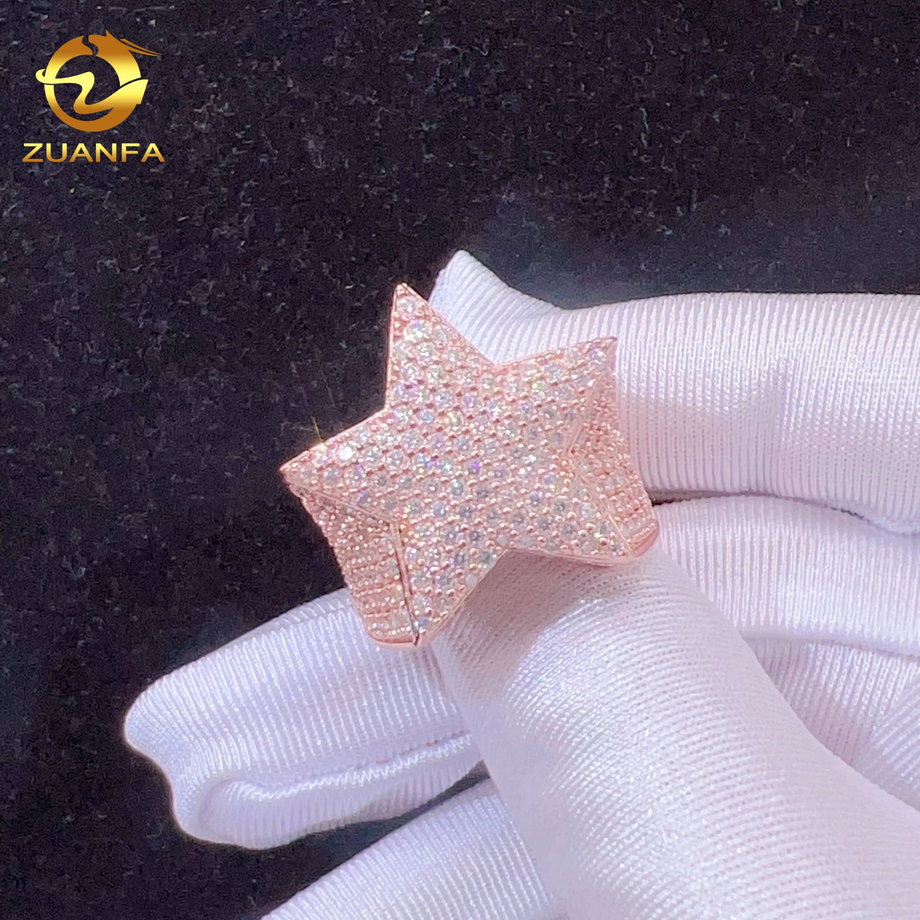Sterling Silver 925 D Color VVS Moissanie Diamond Iced Out Diamond Star Ring
