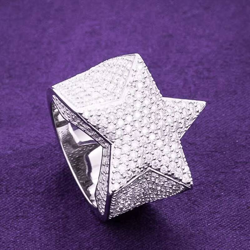 2024 Hip Hop Fine Jewelry Passd Diamond Tester 925 Sterling Silver Iced Out VVS Moissanite Cluster Star Ring for Men Women
