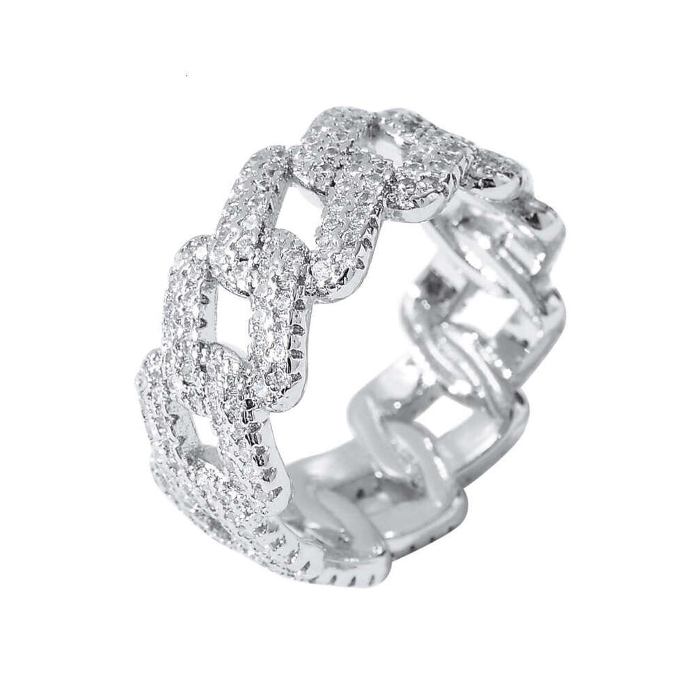 Cuban Chain Sterling Silver Micro Paved Zircon Hip Hop Personality Trendy Men's Ring