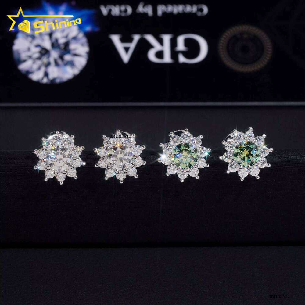 Pass Tester GRA Certified Stocks VVS Dia Sterling Sier Cluster Blue Green Moissanite Stud Earrings