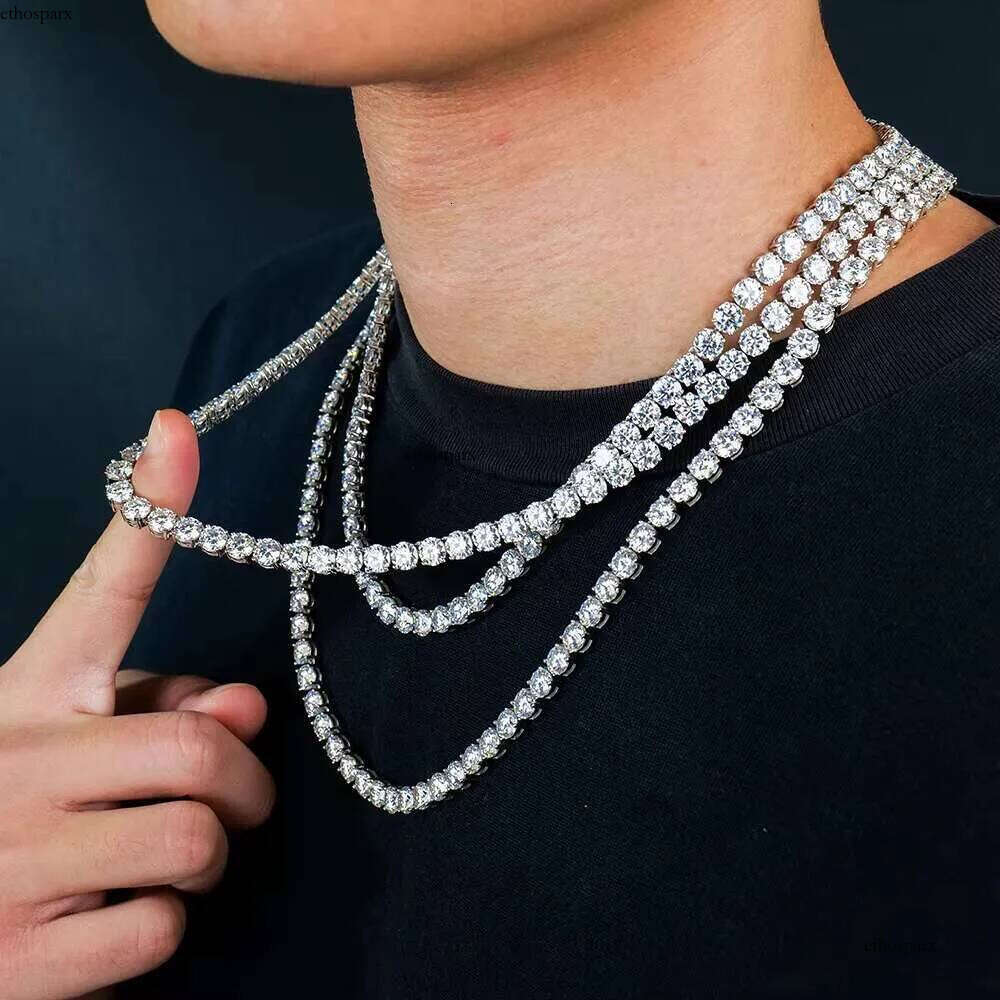 Trueya Sier Round Brilliant Cut Dia 6mm Tennis Moissanite Necklace Hip Hop Fashion Jewelry for Gift