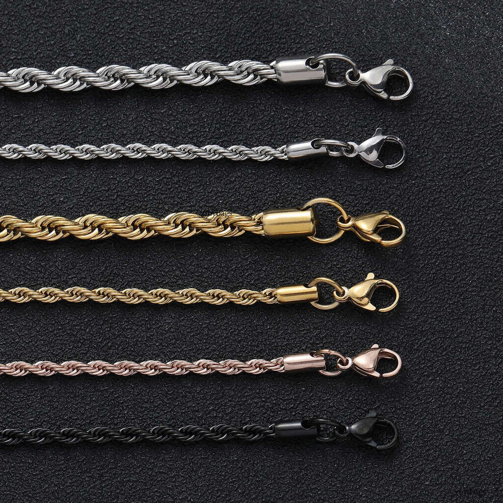 Hip Hop Plain Titanium Accessories Necklace Twist 3mm 5mm Multiple Sizes Sterling Silver Chain