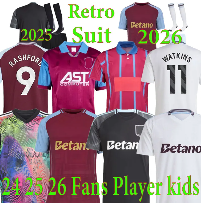 16-XXL 25/26 RASHFORD 150th OZZY Soccer Jerseys Year ASENSIO BAILEY WATKINS KAMARA ONANA Football Shirt TIELEMANS MCGINN AsTOnS CARLOS VilLaeS men Retro kids kits