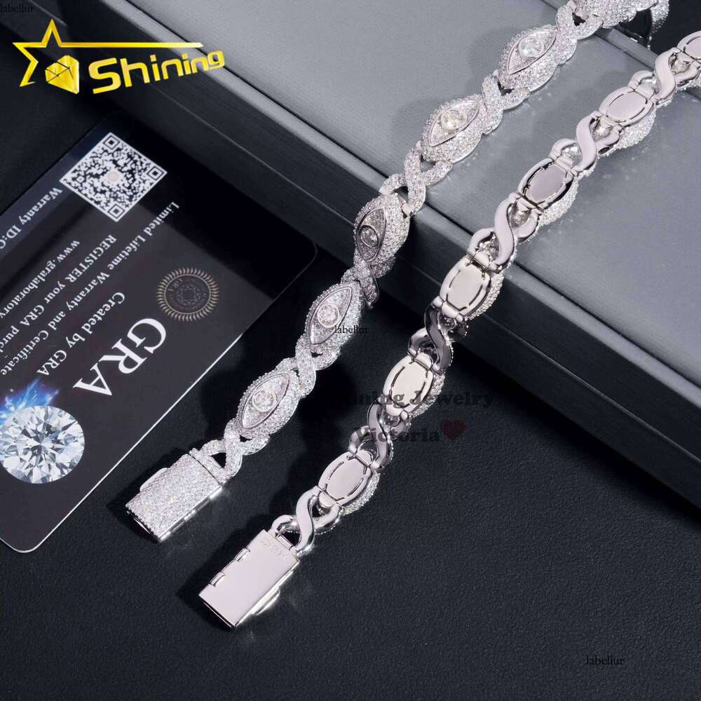 Hot Selling Hip Hop Cuban Sier 8MM Width VVS Moissanite Dia Evil Eye Link Bracelet for Men