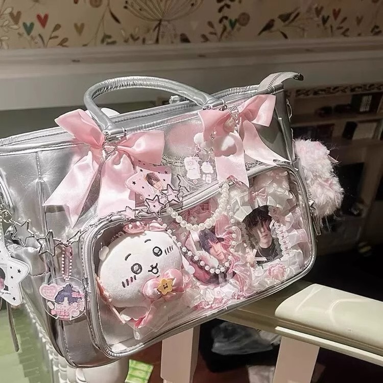 Fashion New Silver Pain Tote Bag Large Capacity Transparent DIY ddmymoon