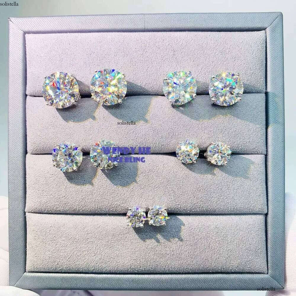 Sterling Sier 14K White Gold Screw Back Pass Dia Tester Certified Round Moissanite Stud Earrings