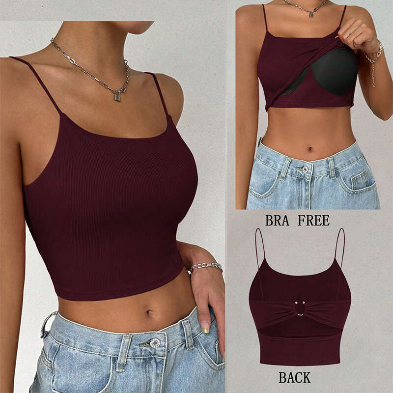 Summer New Hot Girl Women's Clothing with Chest Pads Hollow Out autiful Back Camisole Short Vest