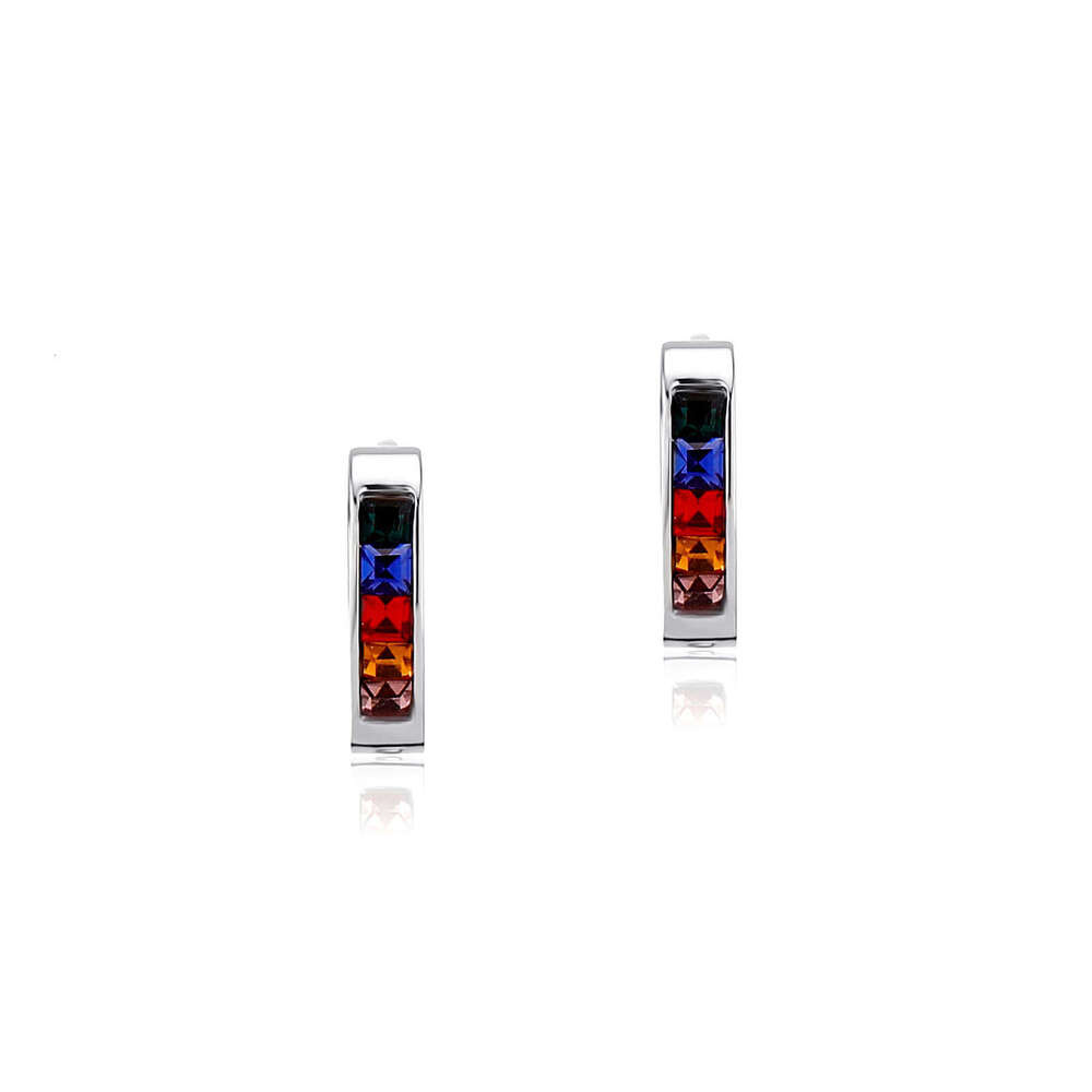 Sterling Silver Square Colorful Zircon Unisex Trendy Stud Earrings Versatile Non-Fading Clips Ear Jewelry