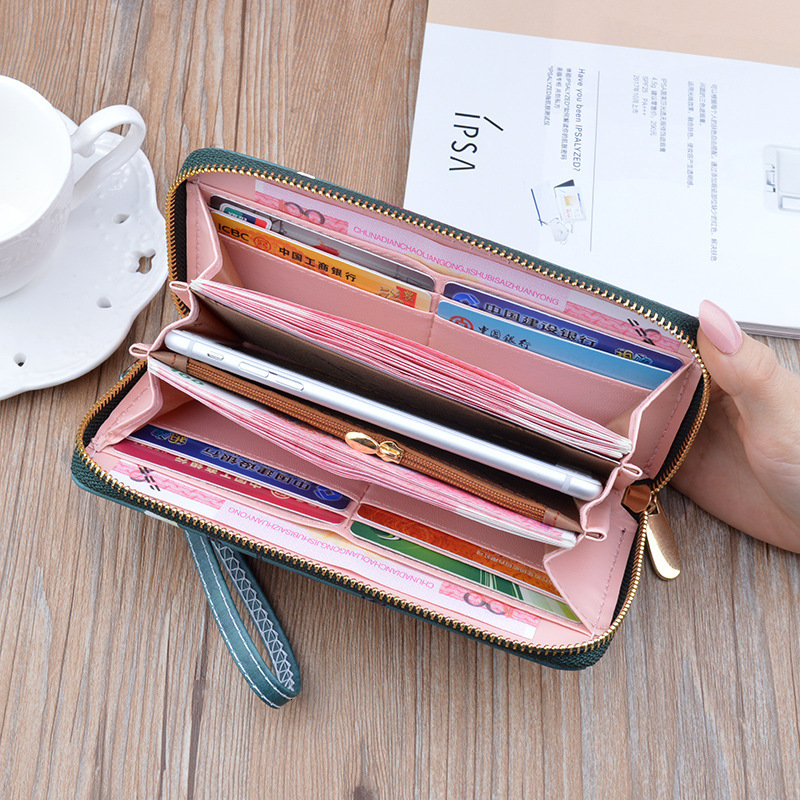 New Women's Wallet Luxury Bag Long Zipper Clutch Soft Leather Korean Style Printed Fashion Student Designer Bag Coin Purse Phone Bag