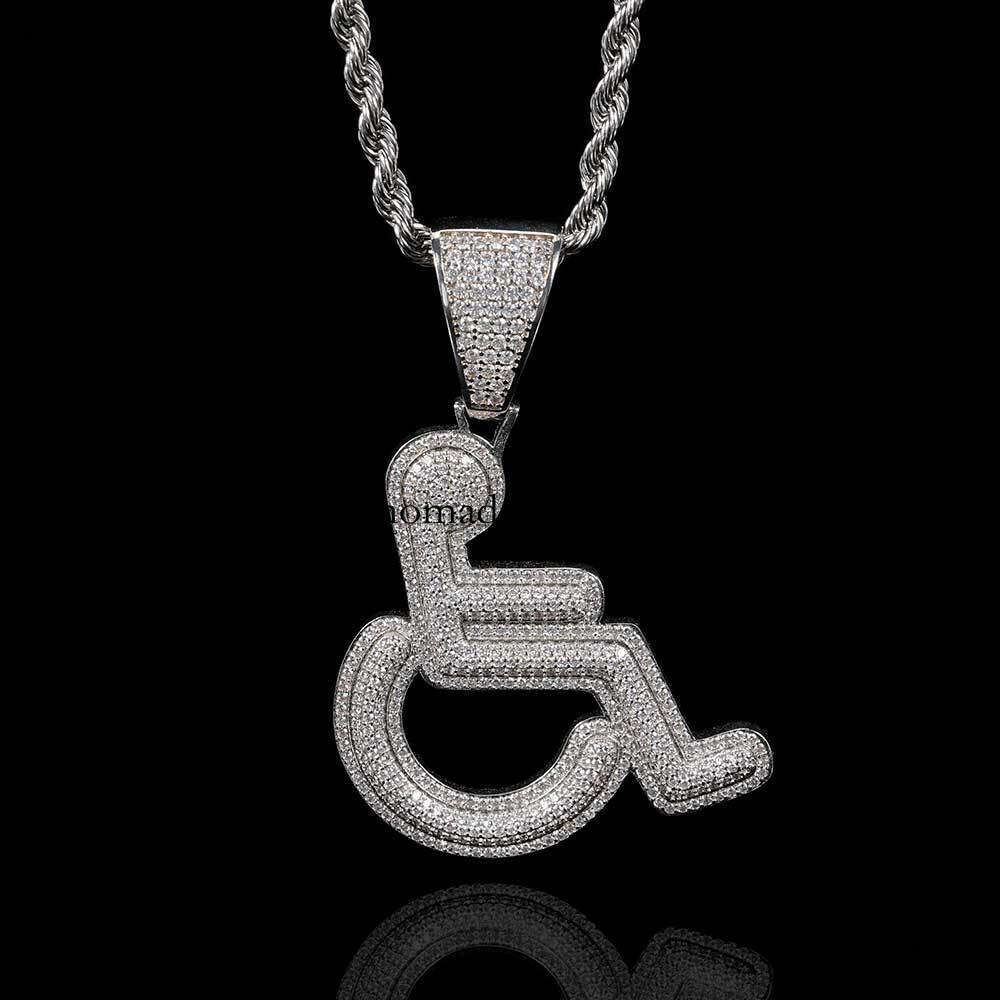 Hip Hop Men's Necklace with Disabled Symbol and Wheelchair, Personalized Creative Moissanite chain Pendant