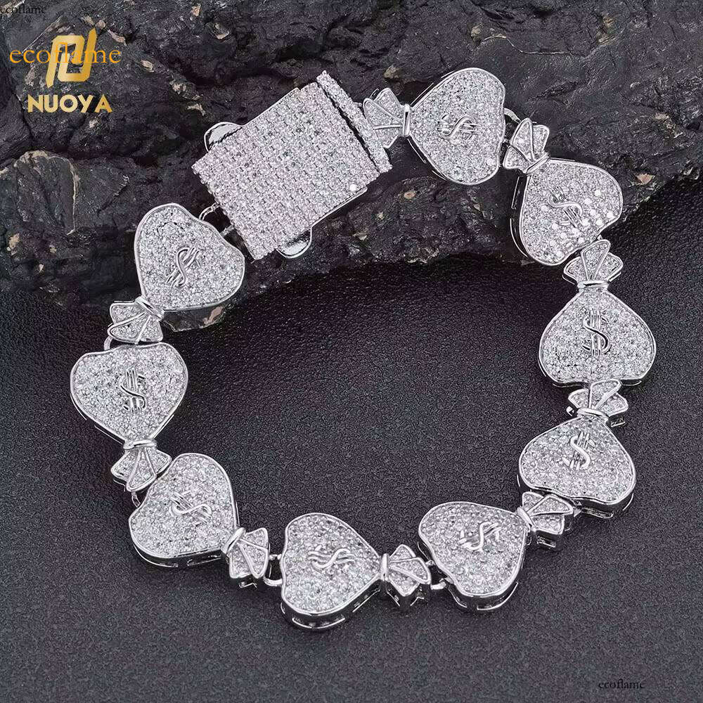 NUOYA Women's Dia Sier Gold Color Micro Pave Shiny Zircon Iced Jewelry Money Bag Link Chain Bracelet