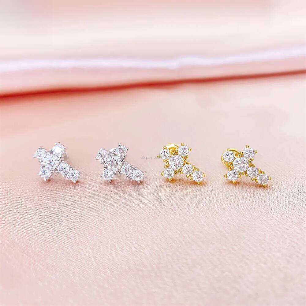 Pass Dia test hip hop classic moissanite dia cross sier women men stud earring