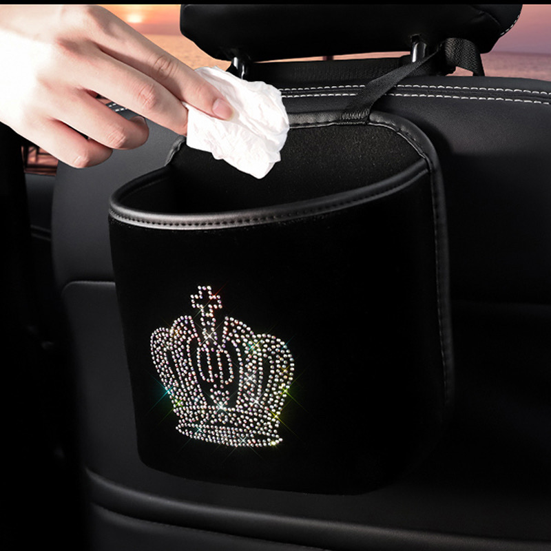 Car-mounted crown-decorated multi-functional storage bag with trash can