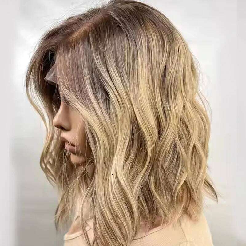 Authentic European Blonde Synthetic Brown Root short wig Je Hair 13x4 Lace Front Wig For Women Daily Party Use