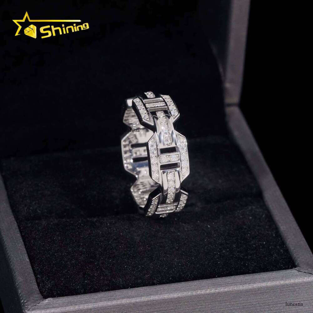 Hip Hop Jewelry Pure Silver Full Eternal VVS Inlaid Stone Iced Out Men's Ring