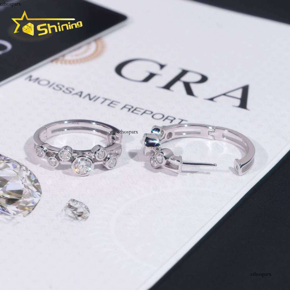 High Quality Hip Hop Jewelry Sterling Sier Gold Plated Iced Out Moissanite Hoop Fashion Stud Earrings With GRA