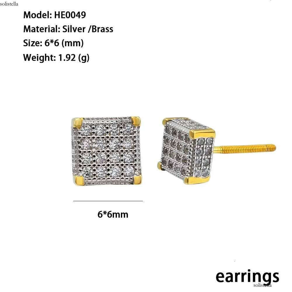 High Quality Jewelry Gold Plated Iec Out Zircon Dia Screw Back Sterling Sier Square Stud Earring for Men