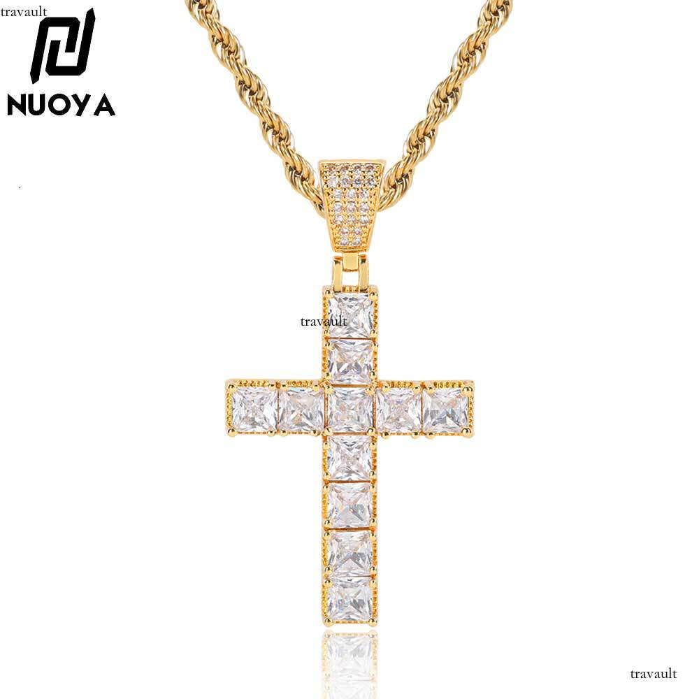 Hip Hop Square Moissanite chain Cross Pendant Trendy Men's Necklace Personalized Jewelry