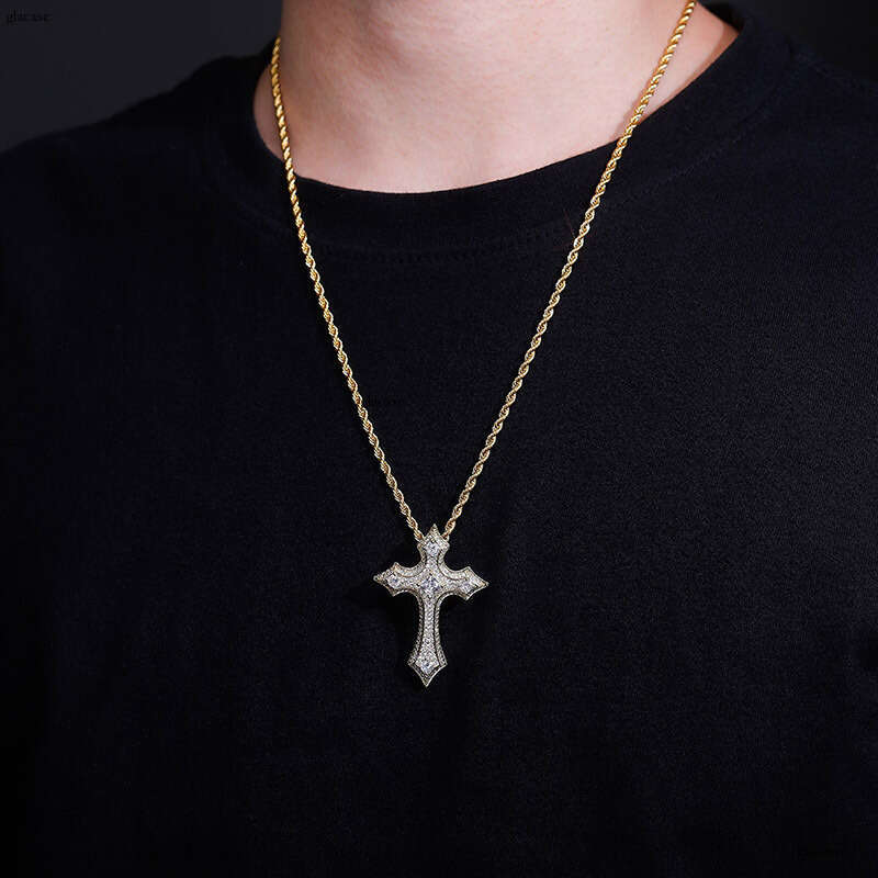 Cross Pendant Full Moissanite chain Personality Hip-Hop Necklace Gold Jewelry