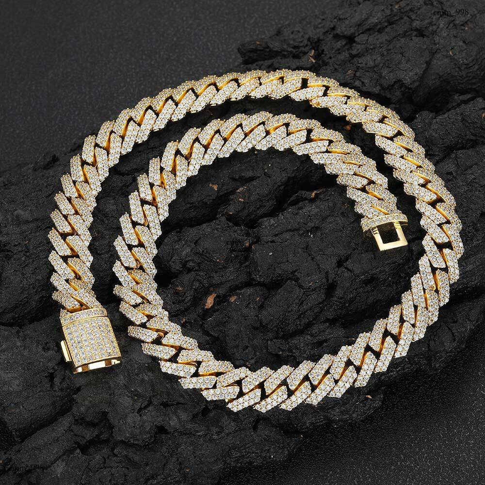 Hip Hop Jewelry Moissanite chain Trendy Brand 12mm Full Dia Rhombus Cuban Chain Men's Necklace