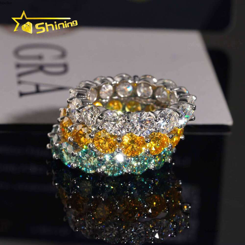 Pass Dia Tester Jewelry Eternity Band Hip Hop Rings Solid Sterling Sier Colorful 5mm VVS Moissanite Ring