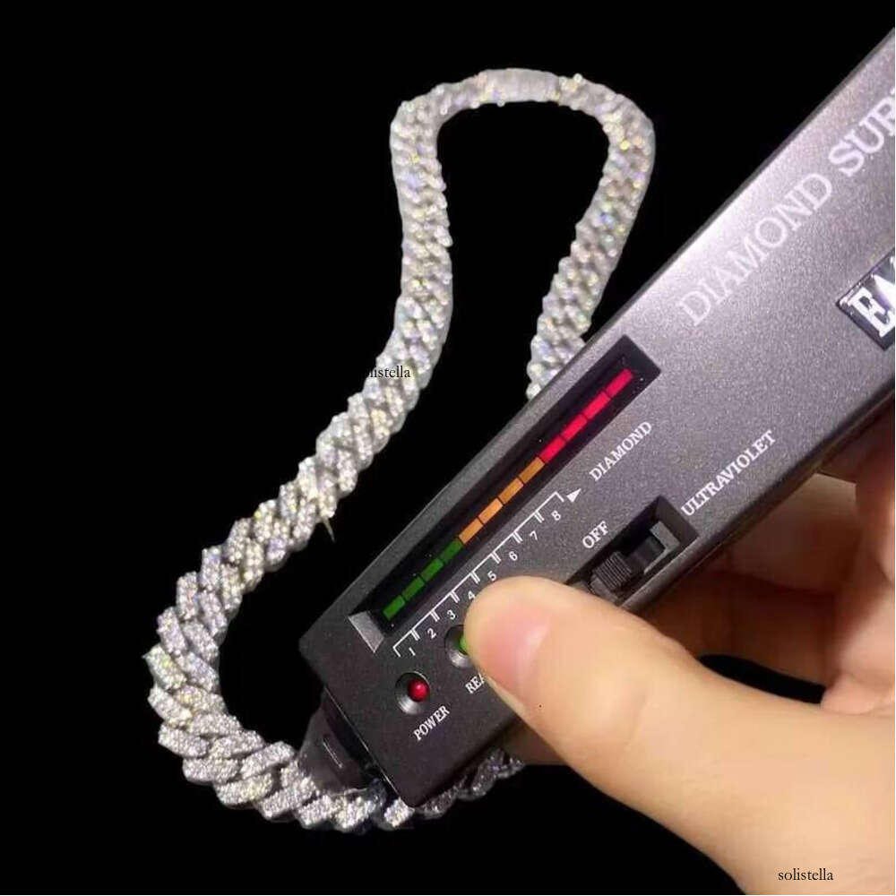 Hip Hop 10mm Link 2 Row Necklace Sterling Sier Iced Out Moissanite Cuban Chain