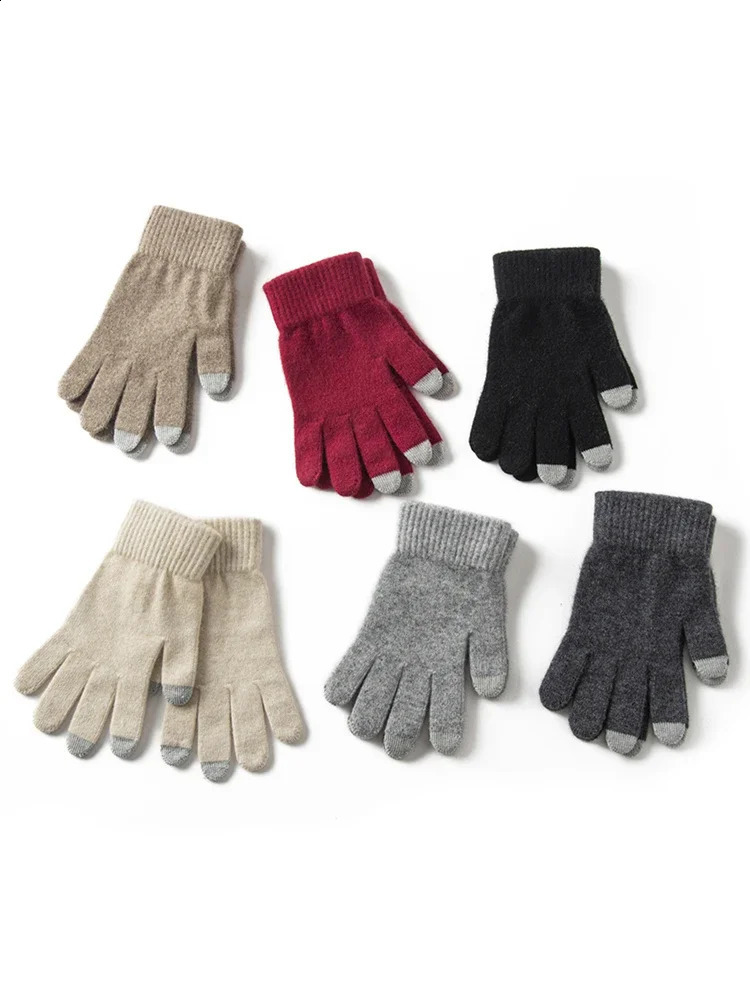 Men 100% Cashmere Knitted Gloves Touchscreen Autumn Winter Christmas Gloves Warm Wrist Length Classic Male Mittens 250807