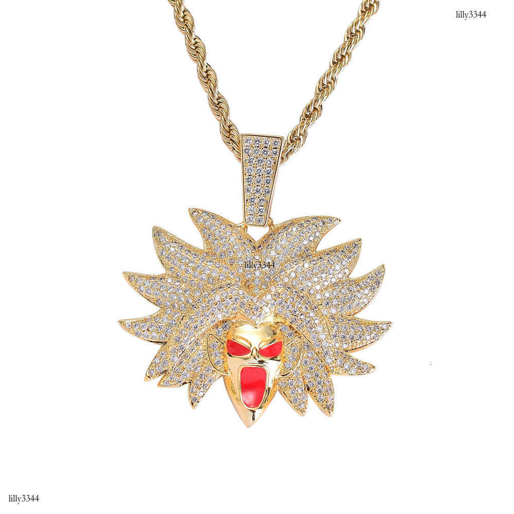 Necklace Dragon Ball Character Broly Avatar Trendy Full Moissanite chain Colorful Pendant Hip Hop Accessories