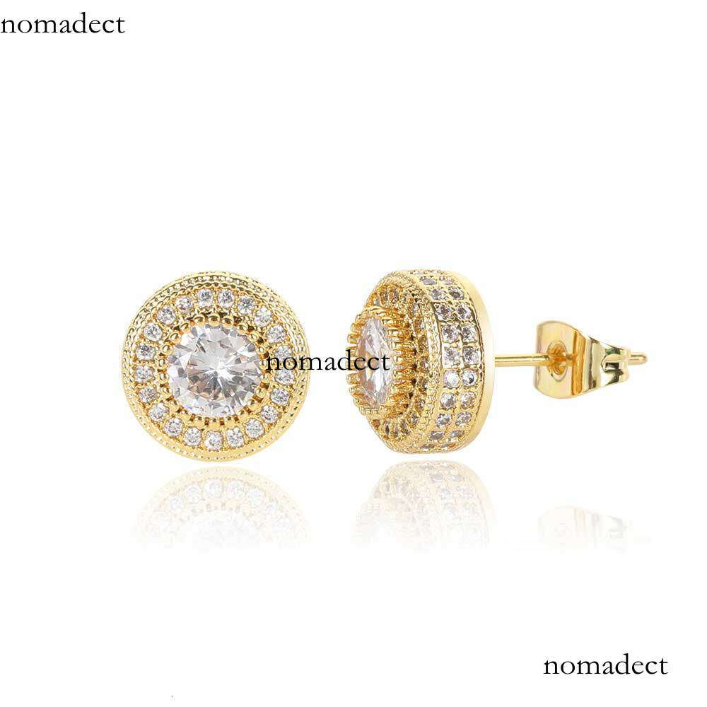 Jewelry Full Dia Round Stud Micro Inlaid Zircon Trendy Personality Hip Hop Men's Earrings
