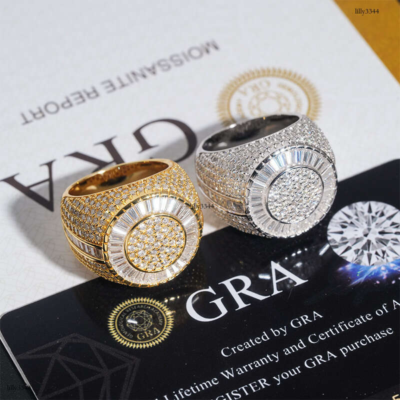 ICED OUT New Men's Ring Moissanite Full Inlay Silver Plated Trendy Brand Jewelry